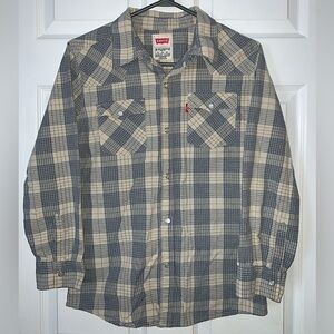 LEVI’S • western flannel plaid snap button shirt layer • kids boys size large